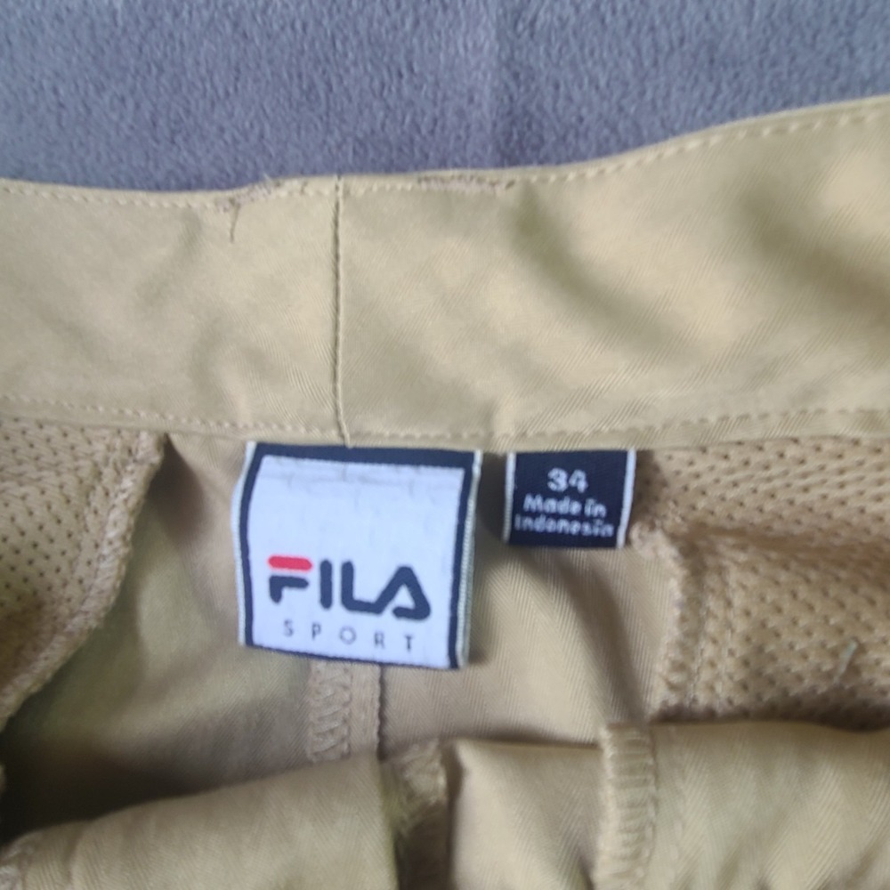 Fila Sport Golf Shorts Mens 34X9" Flat Front Chino Light Weight Beige Nylon Logo - Picture 2 of 11